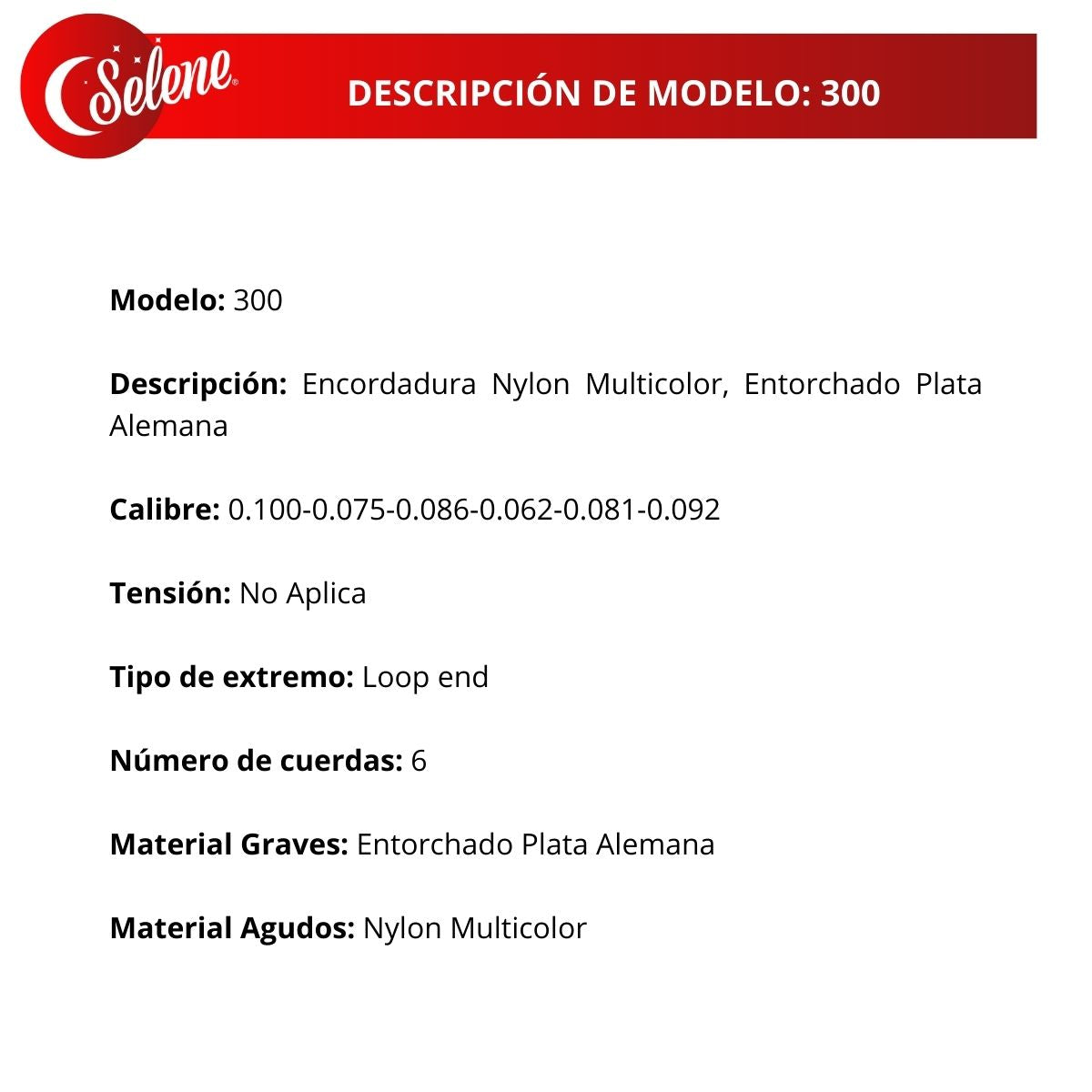 Cuerdas Para Guitarrón Selene 300 Entorchado Plata Alemana Nylon Multicolor