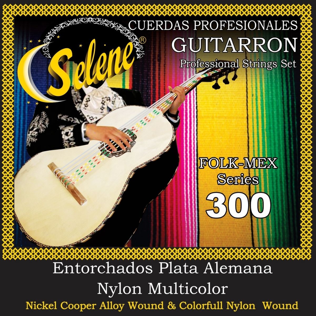 Cuerdas Para Guitarrón Selene 300 Entorchado Plata Alemana Nylon Multicolor