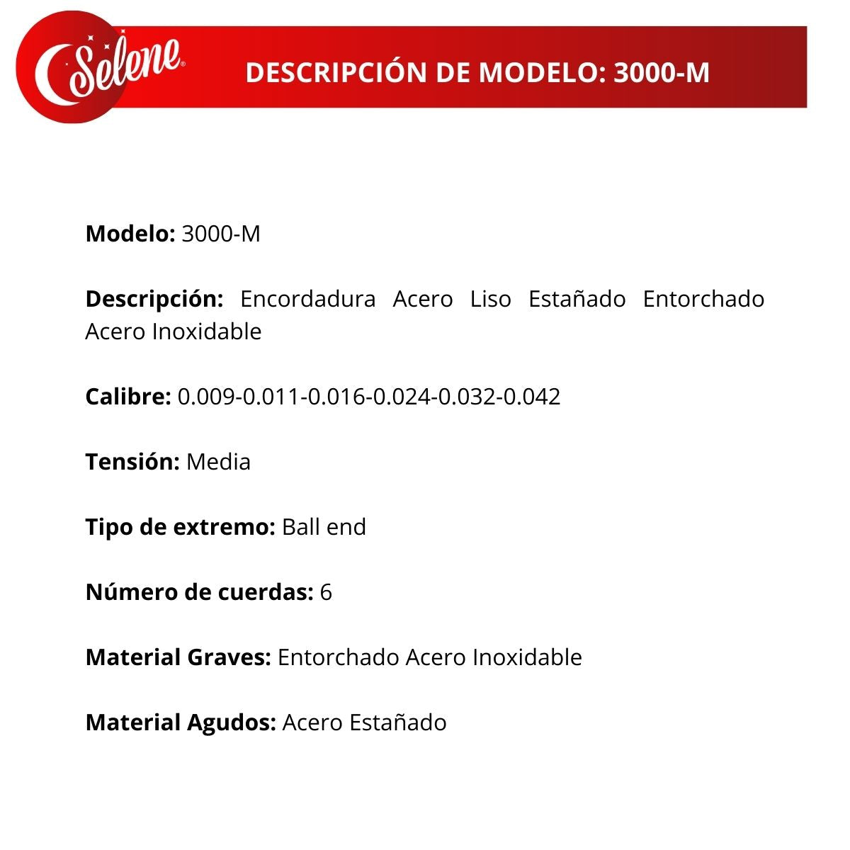 Selene Acero Inoxidable 09-42 Cuerdas Para Guitarra Eléctrica 3000-M