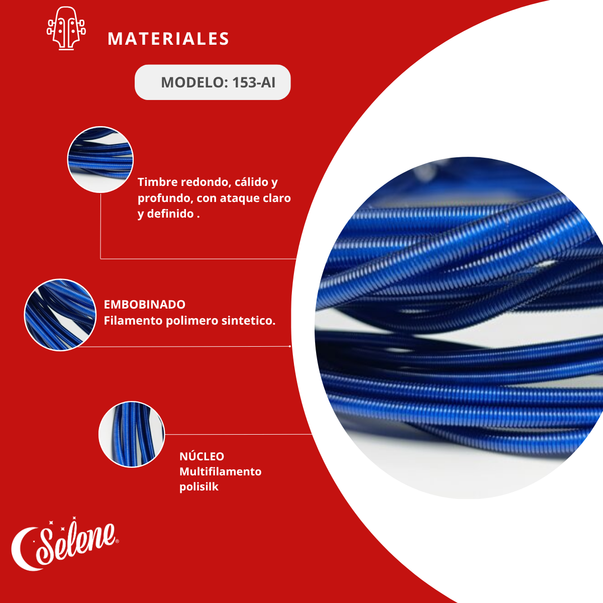 Cuerdas para Tololoche Contrabajo Selene 153-AI Nylon Azul Imperial
