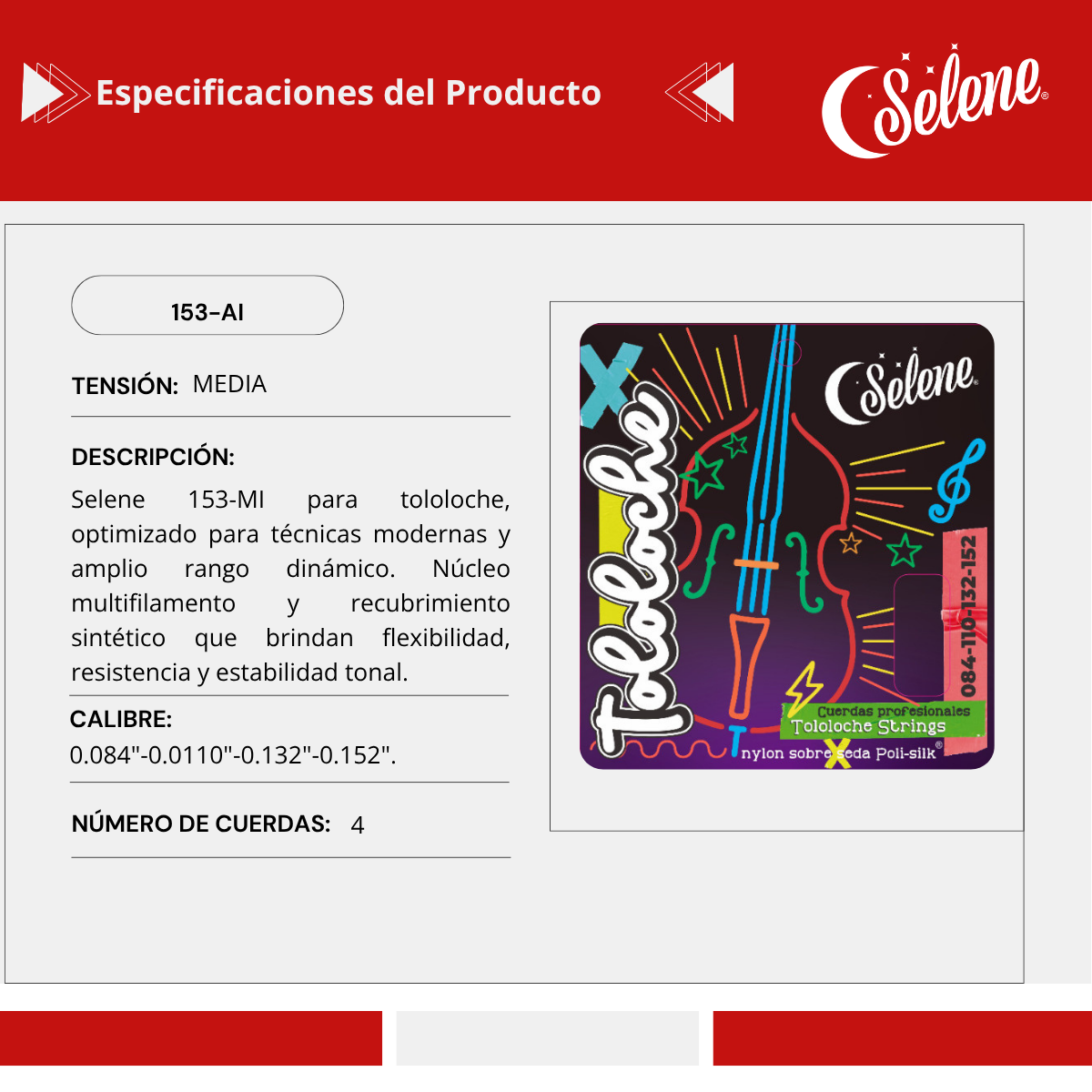 Cuerdas para Tololoche Contrabajo Selene 153-AI Nylon Azul Imperial