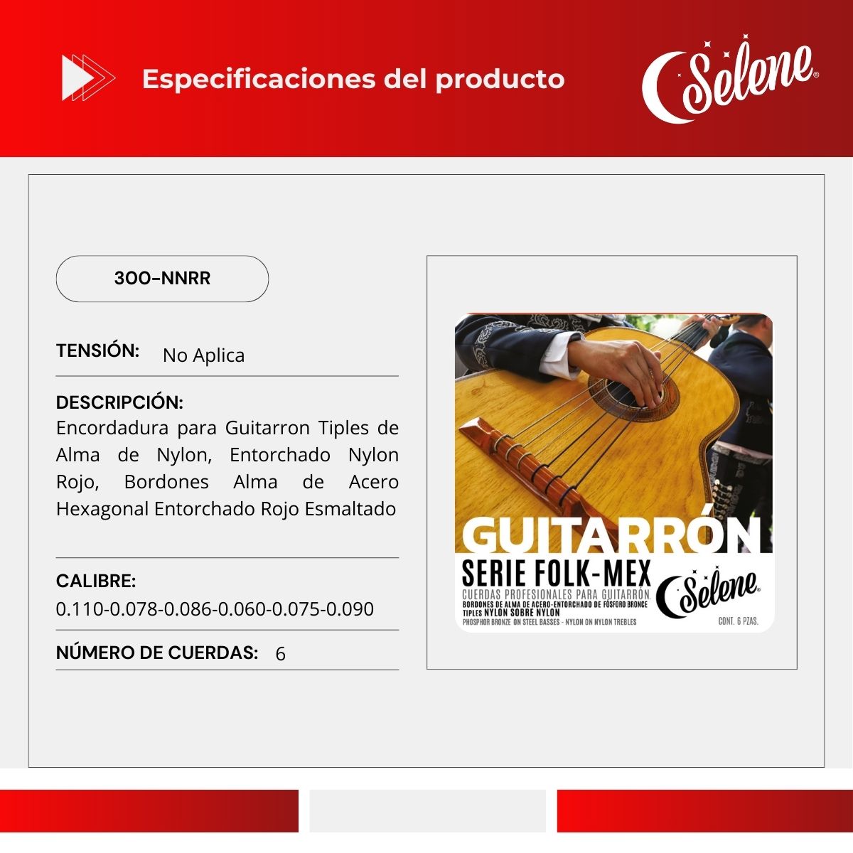 Cuerdas Para Guitarrón Folk Mex Mariachi Selene 300-NNRR