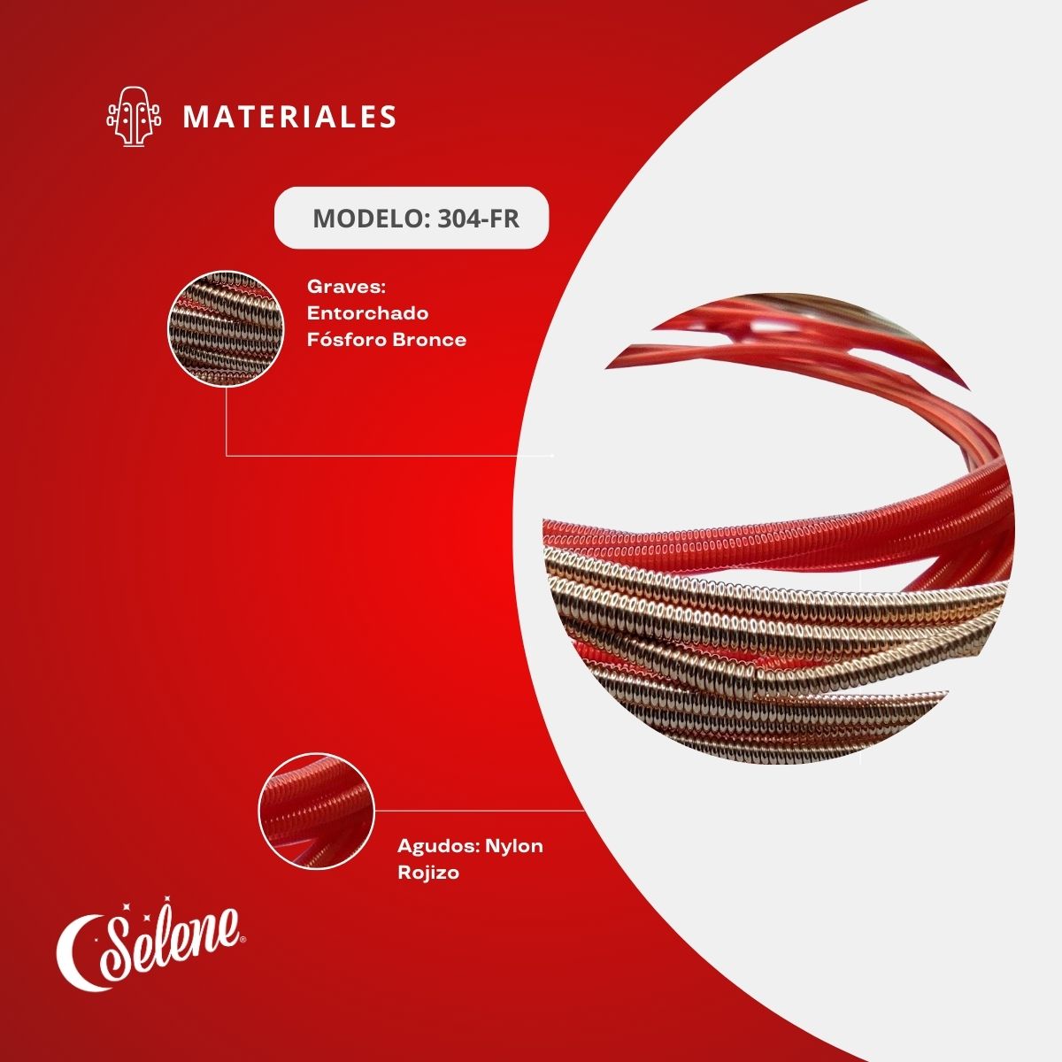 Cuerdas Para Guitarrón Selene 304FR Entorchado Fósforo Bronce Nylon Rojizo