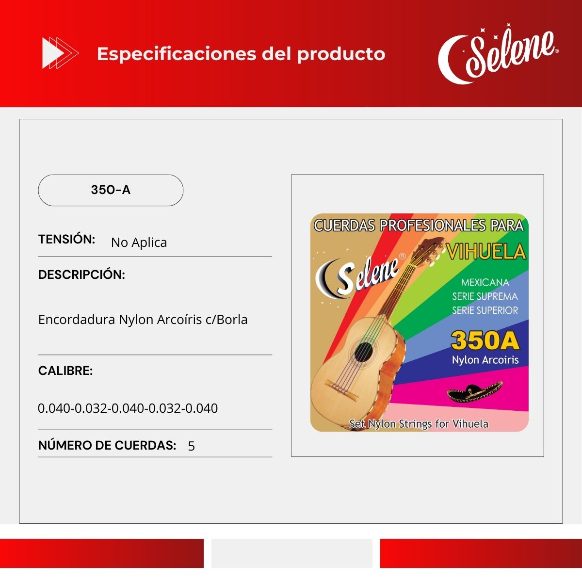 Cuerdas Para Vihuela Selene 350-A Nylon Arcoíris