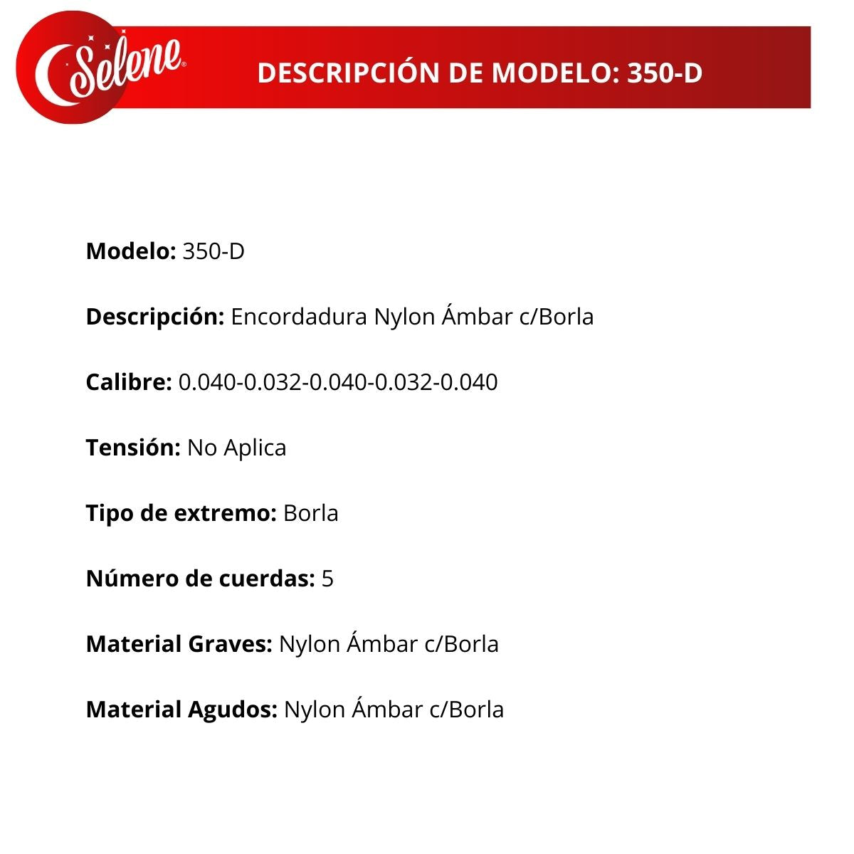 Cuerdas Para Vihuela Selene 350-D Nylon Ámbar
