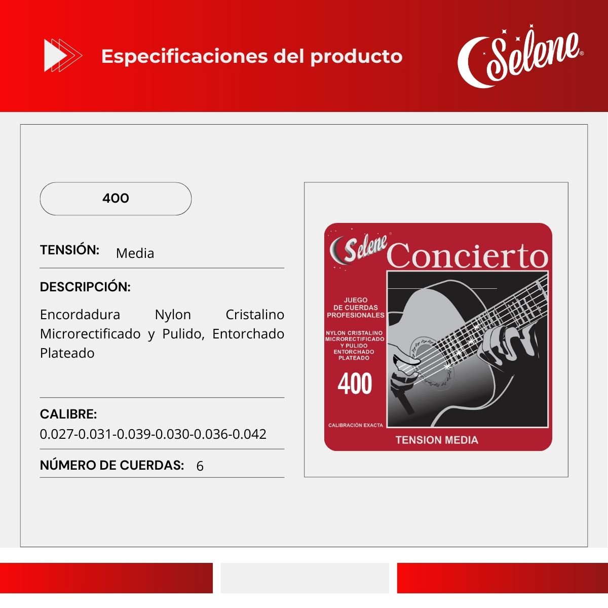 Cuerdas Para Guitarra Clásica Nylon Cristalino Selene 400