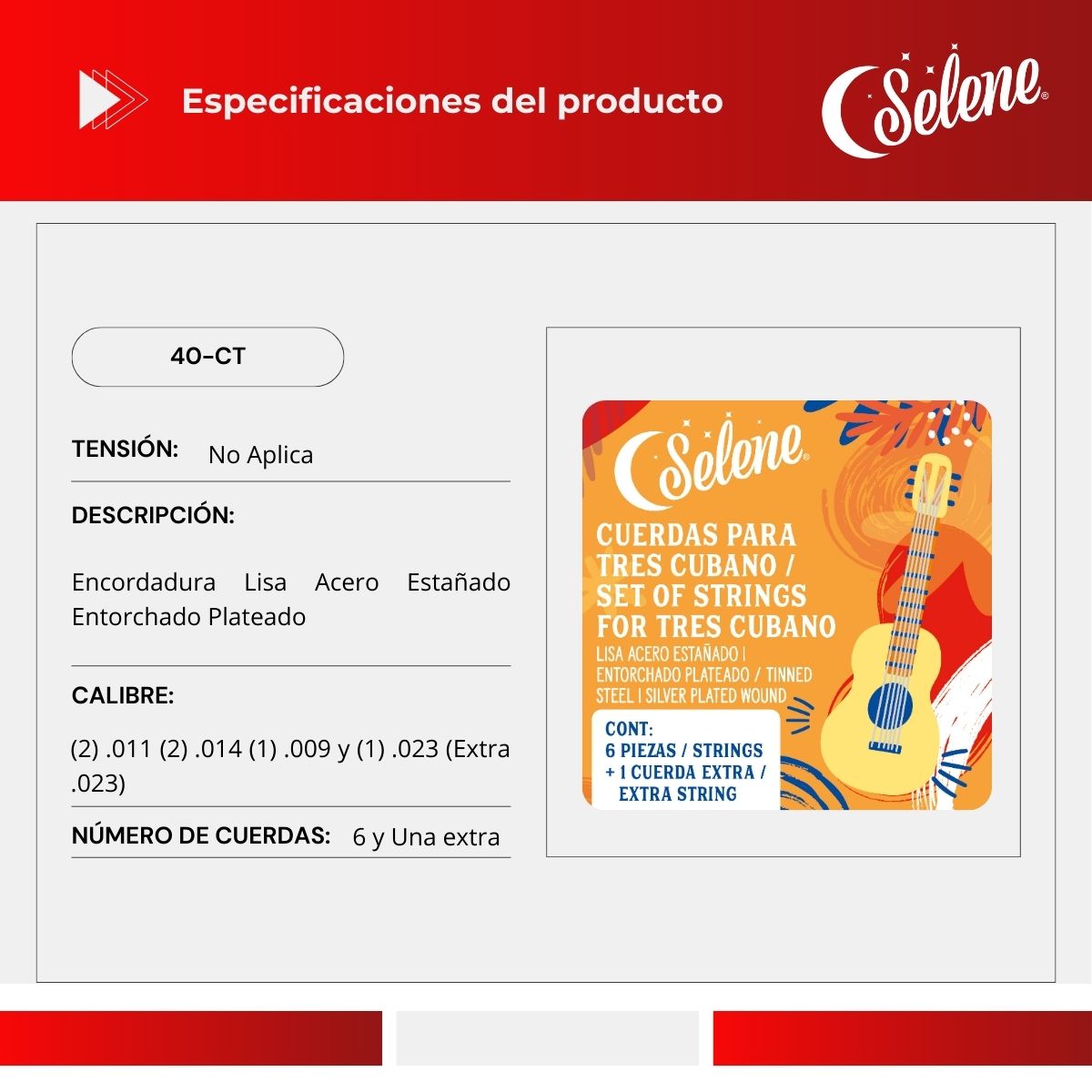 Cuerdas Para Tres Cubano Selene 40-CT Entorchado Plateado
