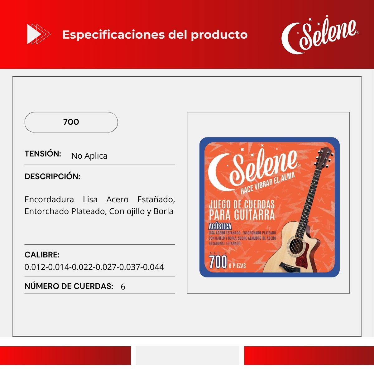 Cuerdas Para Guitarra Electroacústica Selene 700