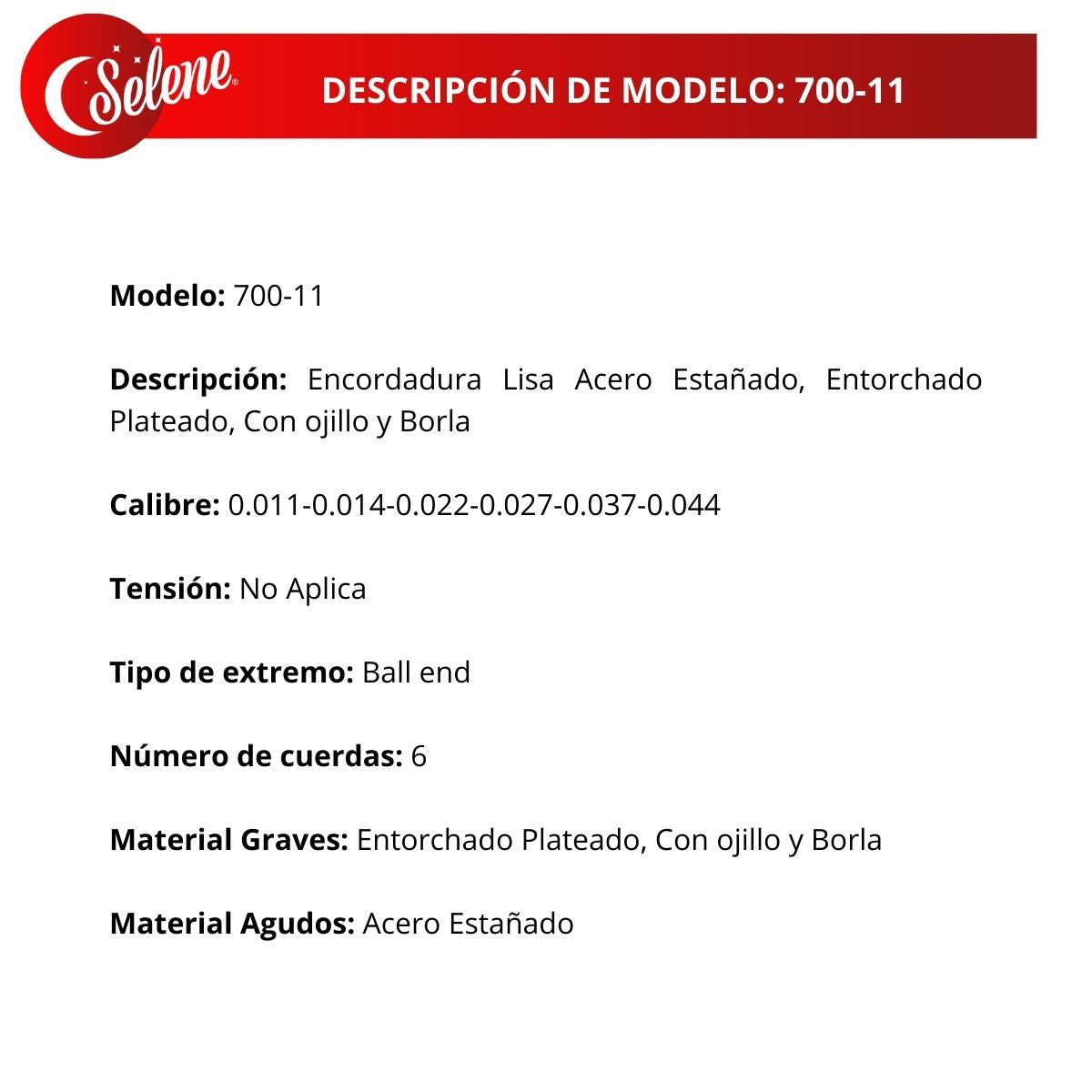 Cuerdas Para Guitarra Electroacústica Selene 700.11