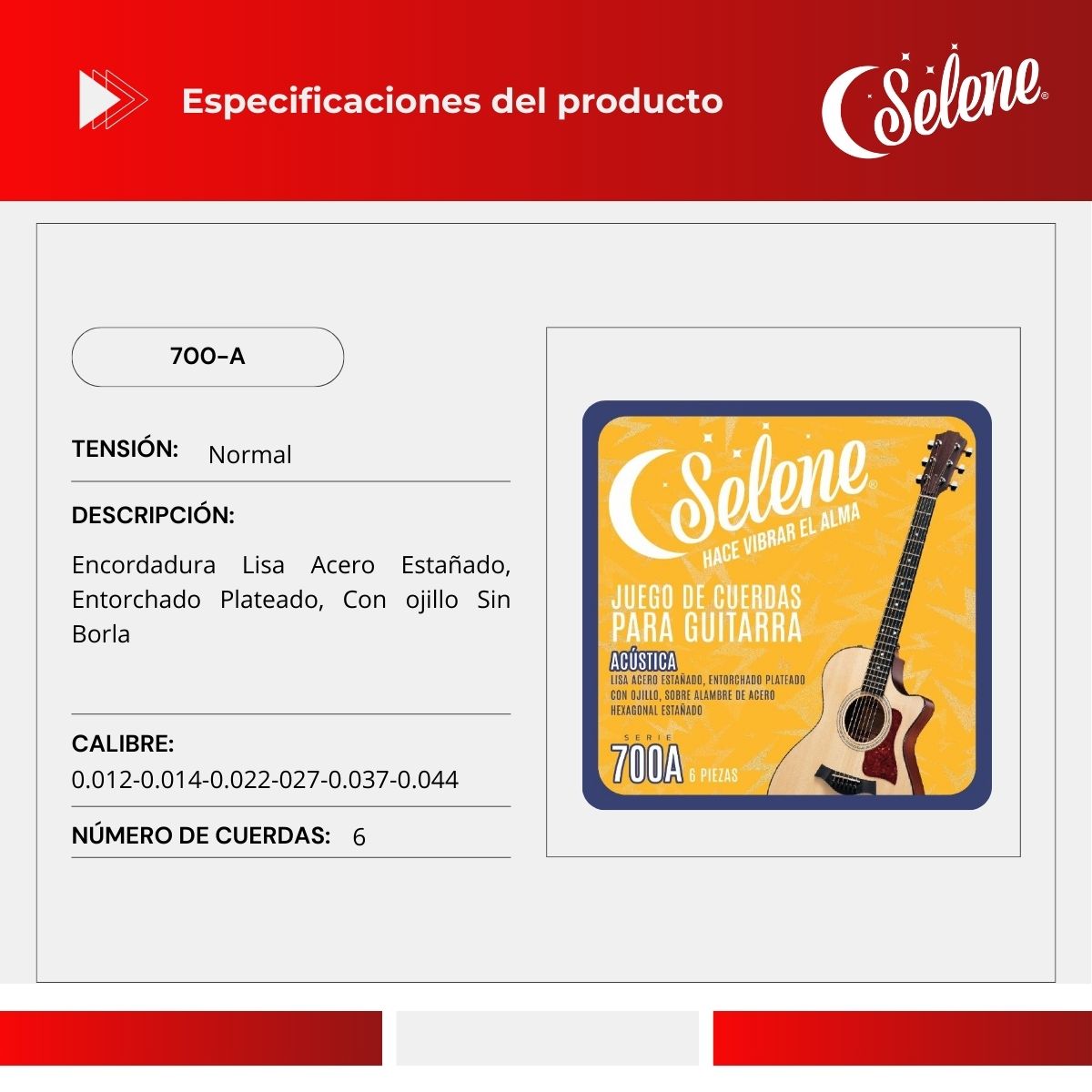 Cuerdas Para Guitarra Electroacústica Selene 700-A