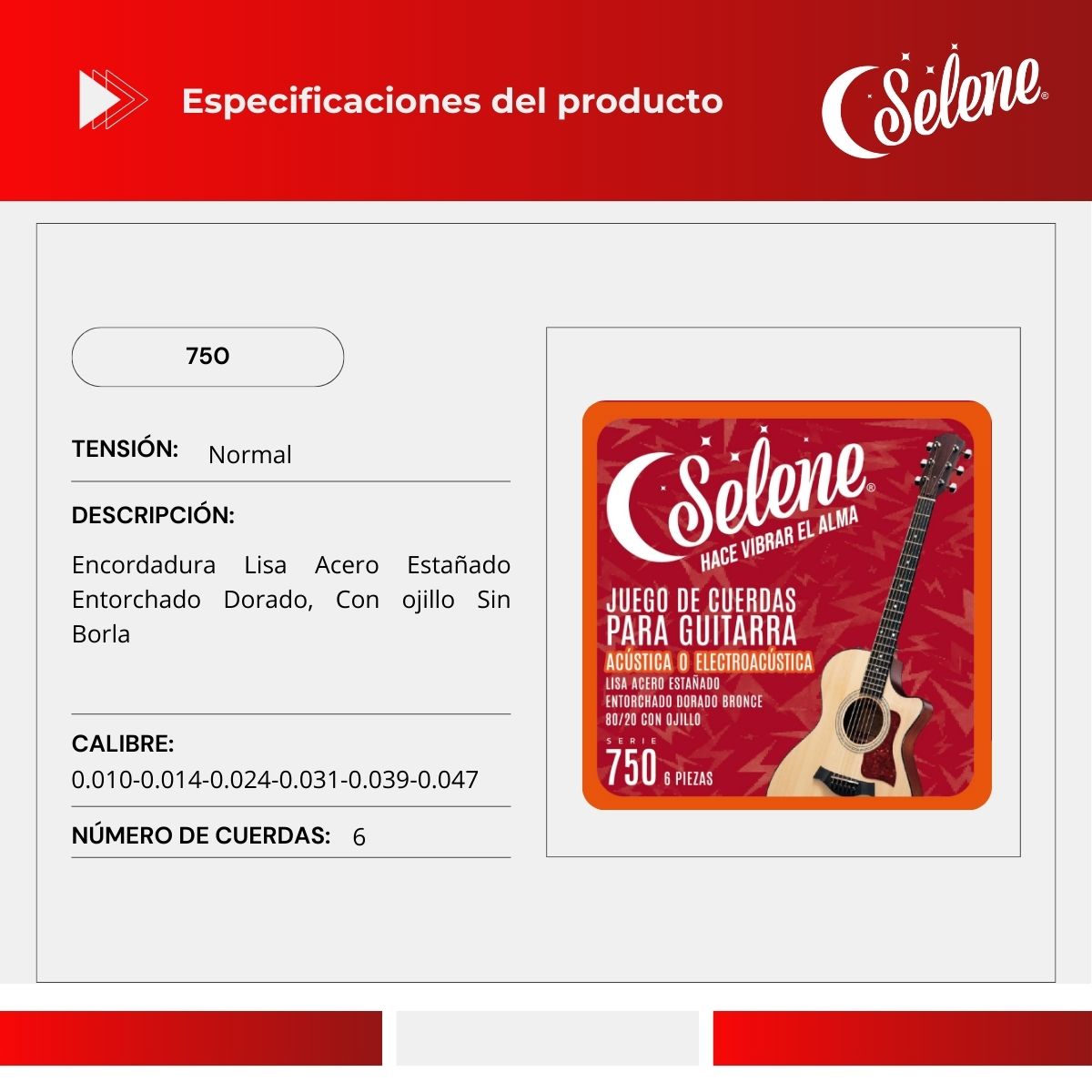 Cuerdas Para Guitarra Electroacústica Bronce 80/20 Selene 750