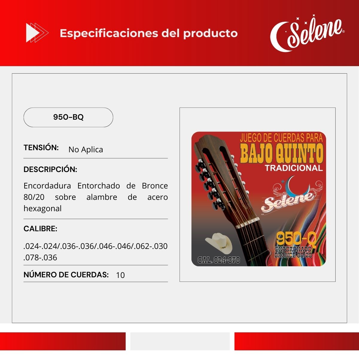 Cuerdas Para Bajo Quinto Selene 950-BQ Entorchado Bronce 80/20