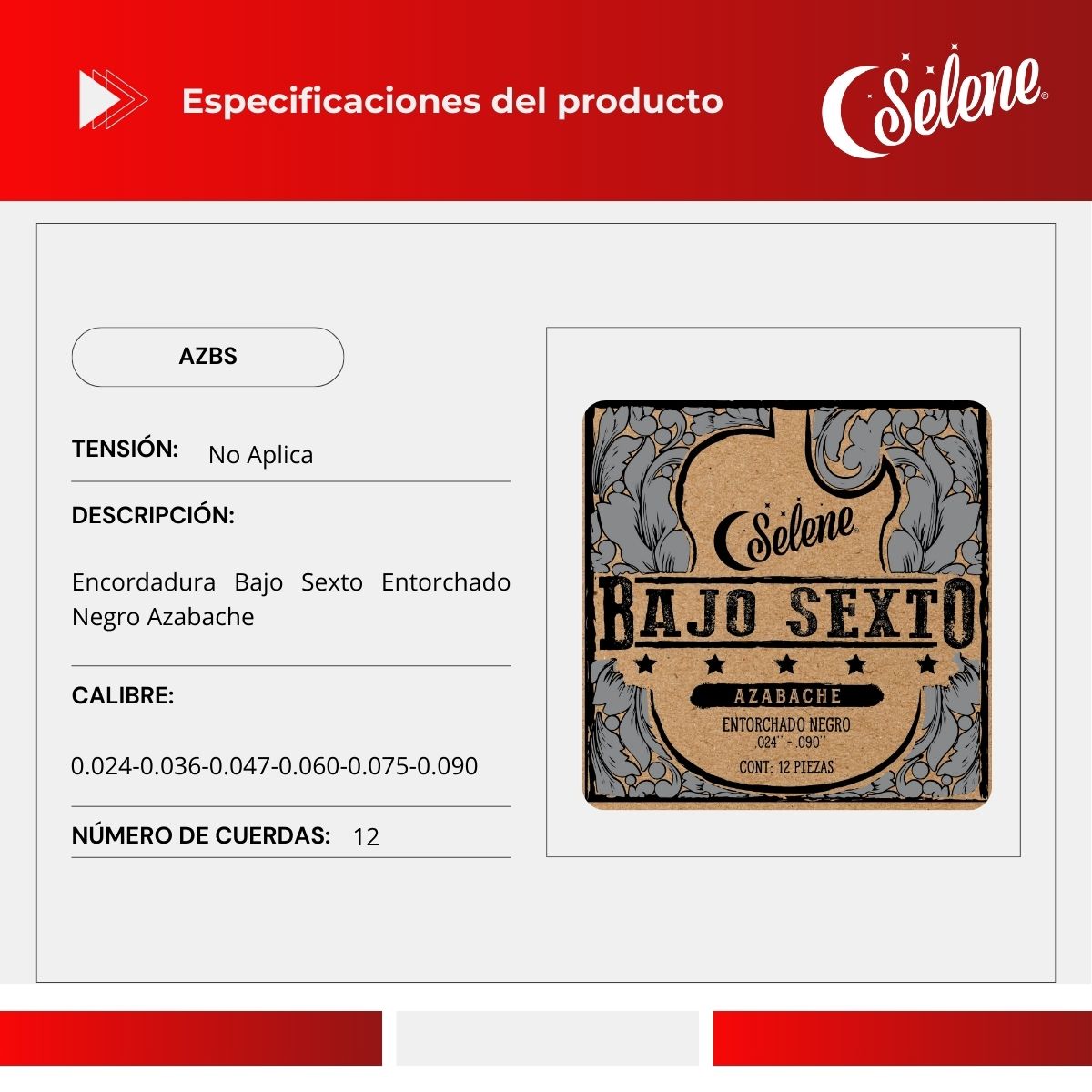 Cuerdas Para Bajo Sexto Selene AZBS Entorchado Negro Azabache