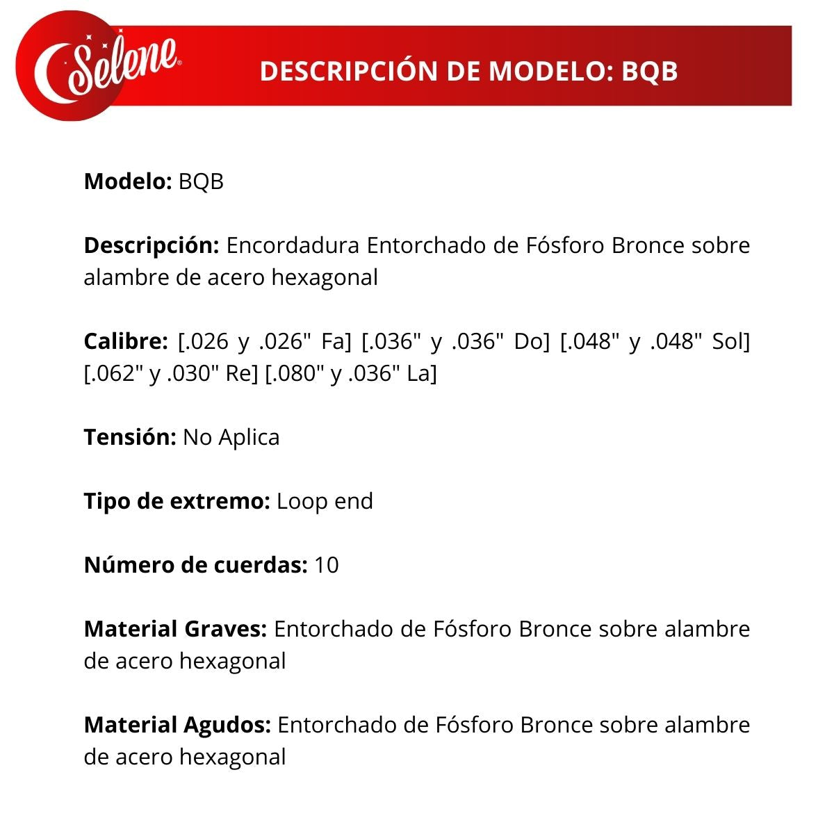 Cuerdas Bajo Quinto Selene BQB Entorchado Fósforo Bronce