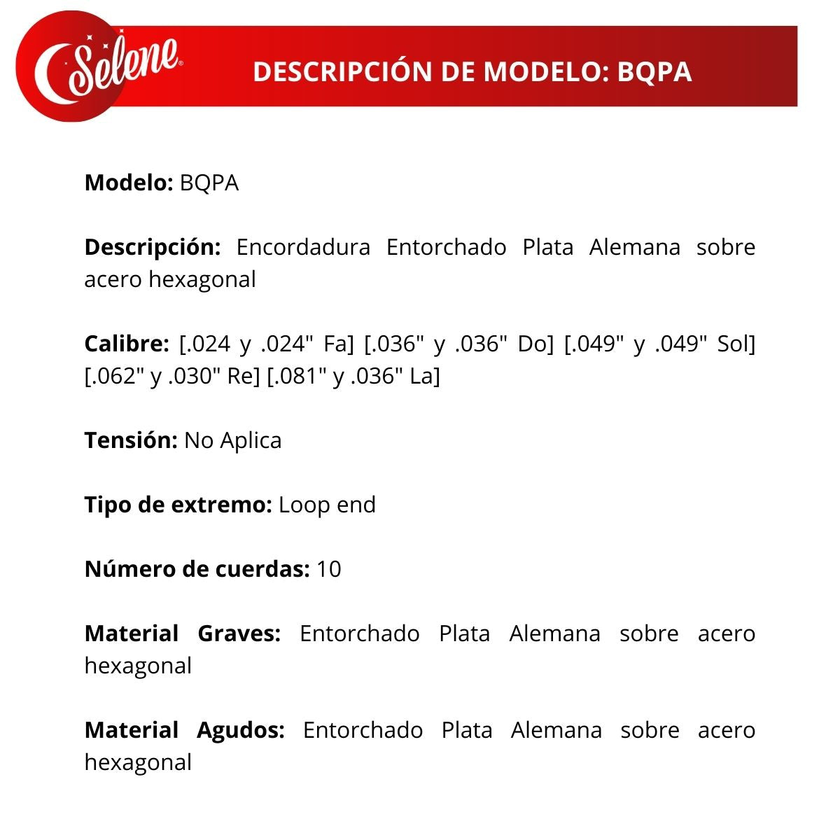 Cuerdas Para Bajo Quinto Selene BQPA Entorchado Plata Alemana