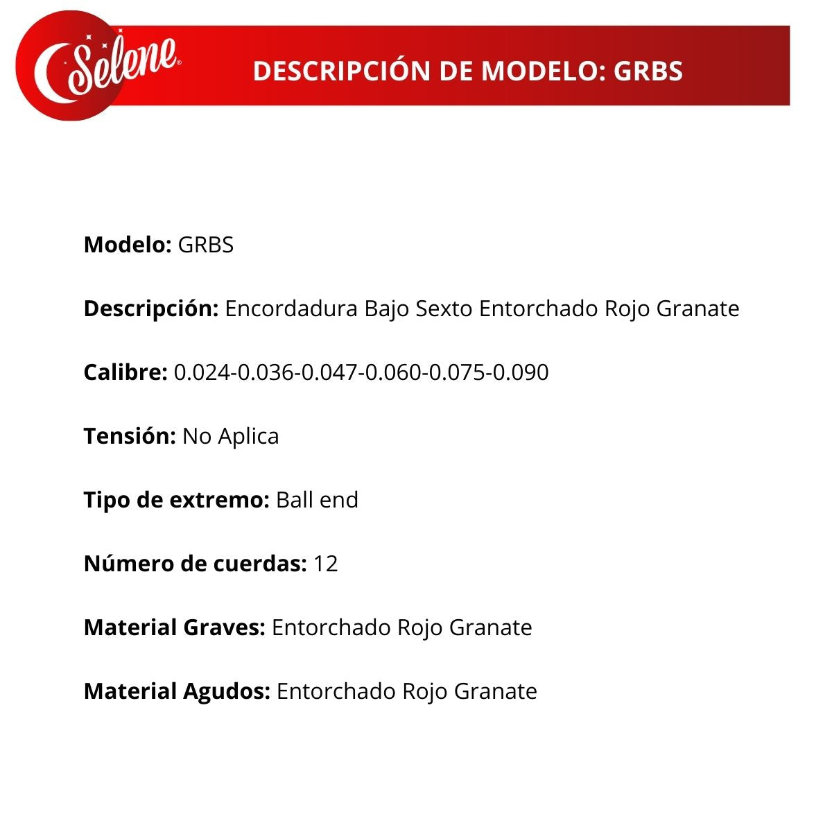 Cuerdas Para Bajo Sexto Selene GRBS Entorchado Rojo Granate