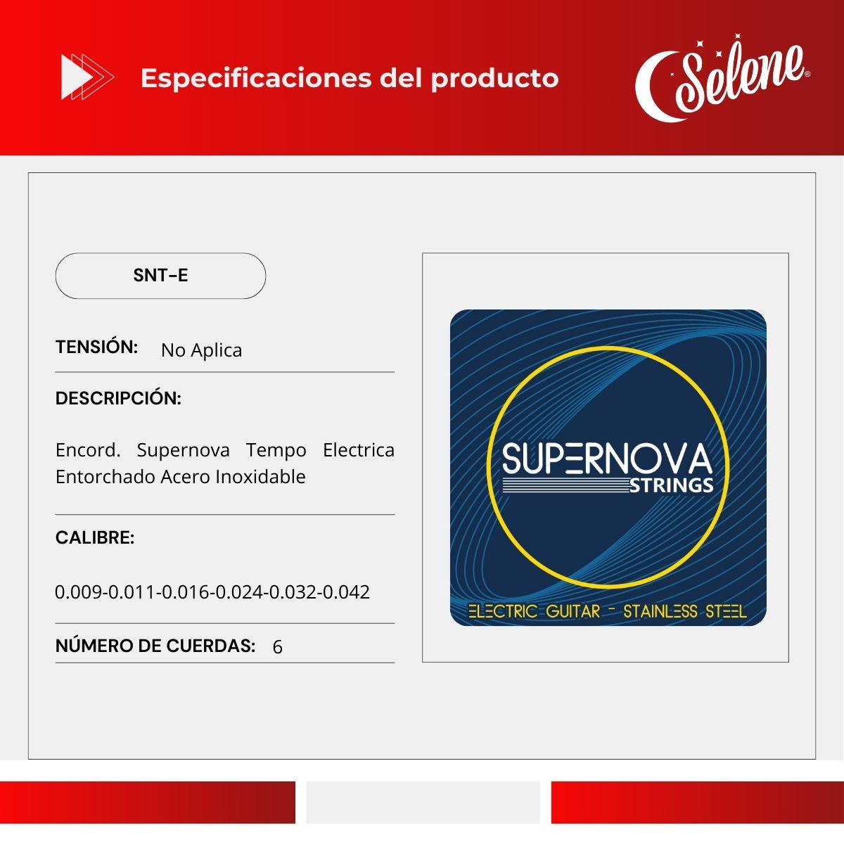 Cuerdas Para Guitarra Eléctrica 09-42 Supernova SNT-E Acero Inoxidable