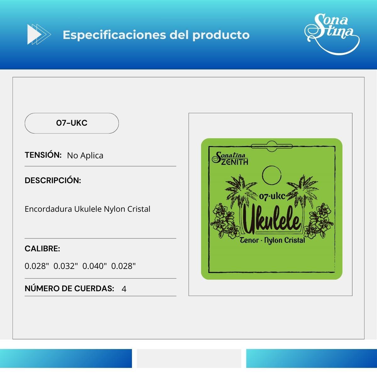 Cuerdas Para Ukelele Tenor Sonatina Zenith 07-UKC Nylon Cristal