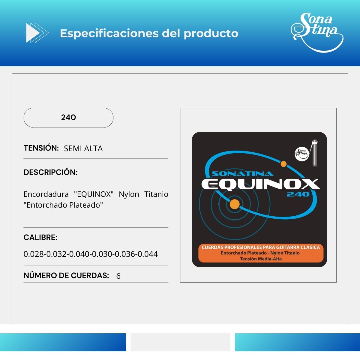 Equinox Titanio 240 Tensión Semi Alta Cuerdas Para Guitarra Clásica