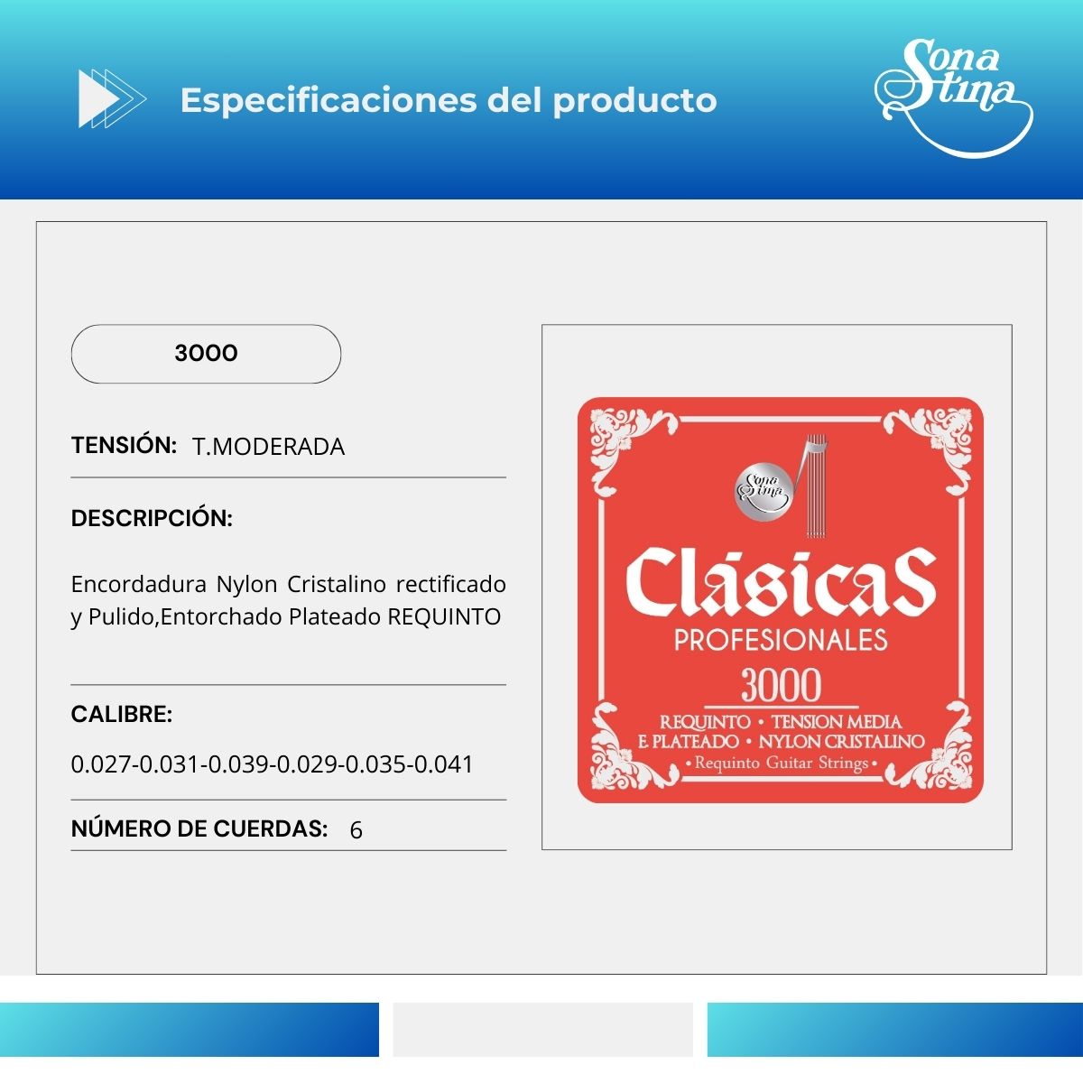 Premier Nylon Cristal 3000 Tensión Moderada Cuerdas Para Requinto