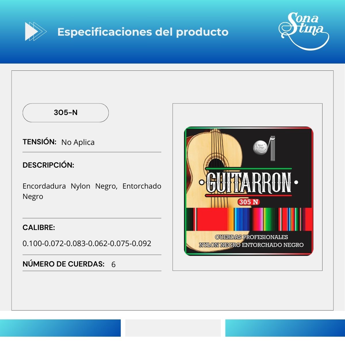 Cuerdas Para Guitarrón Premier 305-N Nylon Negro