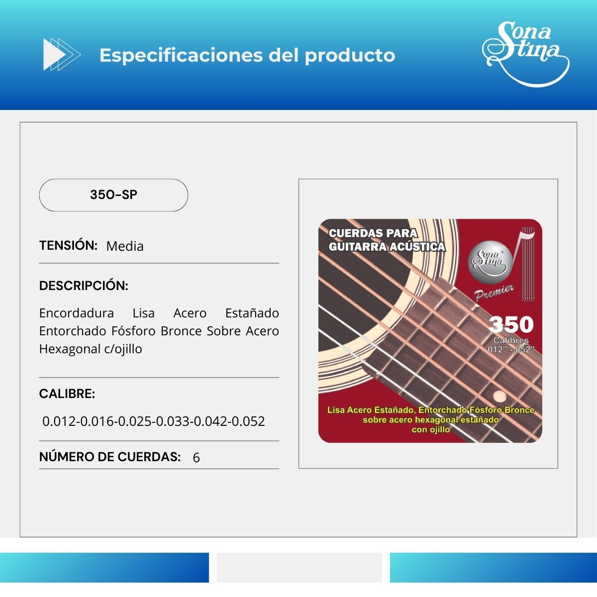 Premier Fosforo Bronce 350-SP Tensión Media Cuerdas Para Guitarra Electroacústica
