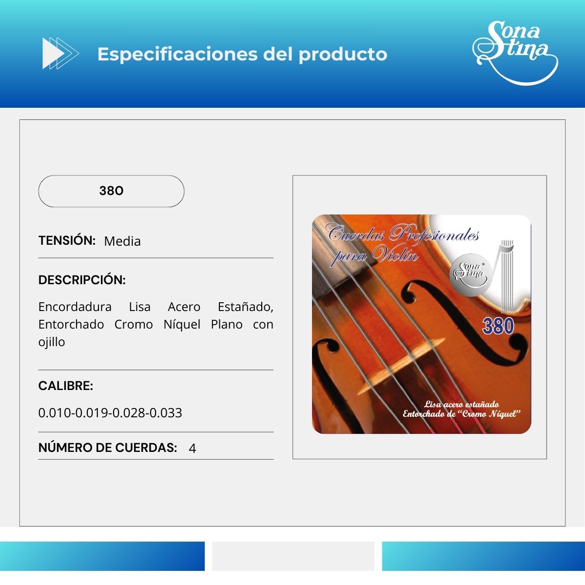 Cuerdas Para Violín 4/4 Sonatina 380 Cromo Níquel Plano