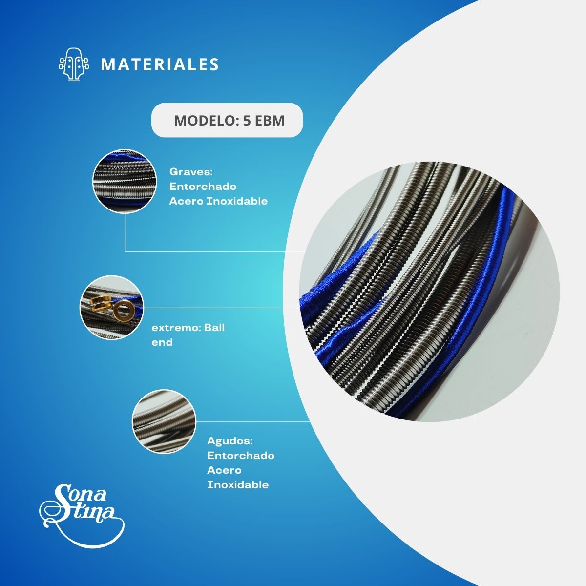 Cuerdas Para Bajo Eléctrico Premier 5 EBM Acero Inoxidable 45-130