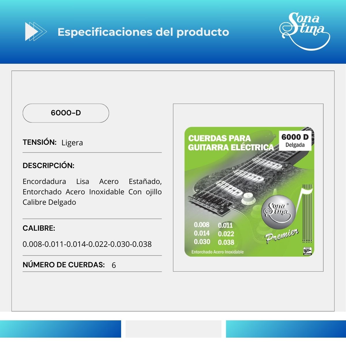 Premier Acero Inoxidable 08-38 Cuerdas Para Guitarra Eléctrica 6000-D