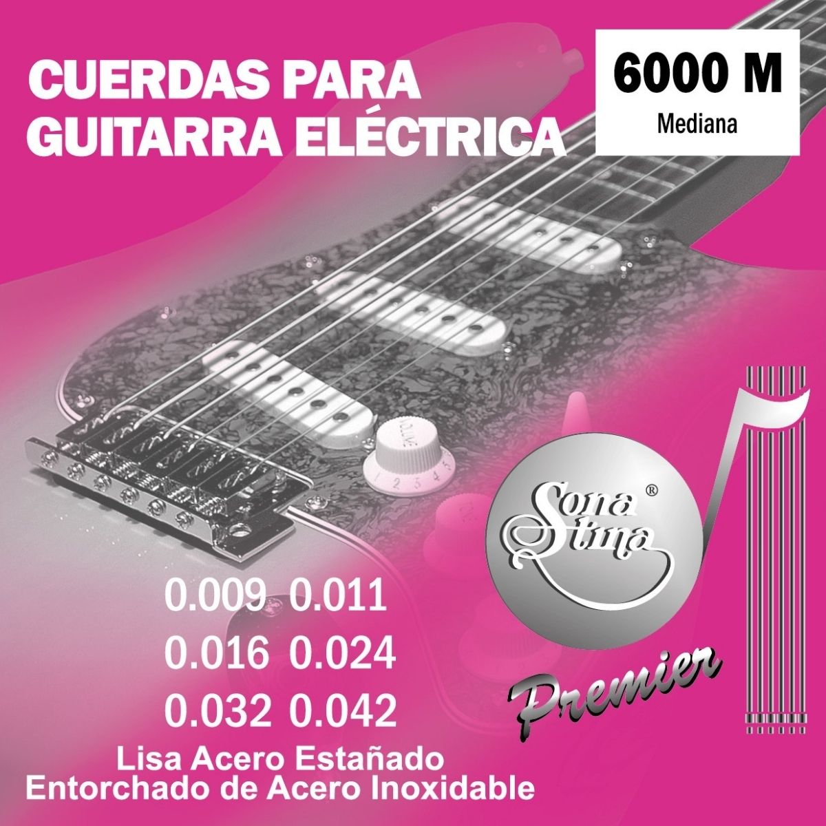 Premier Acero Inoxidable 09-42 Cuerdas Para Guitarra Eléctrica 6000-M