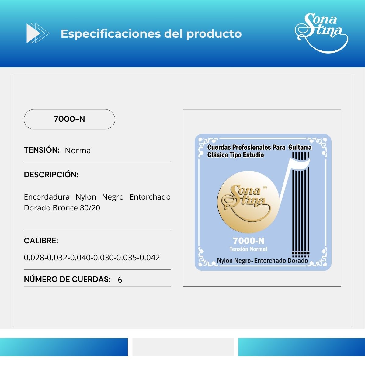 Premier Bronce 80/20 7000-N Tensión Normal Cuerdas Para Guitarra Clásica
