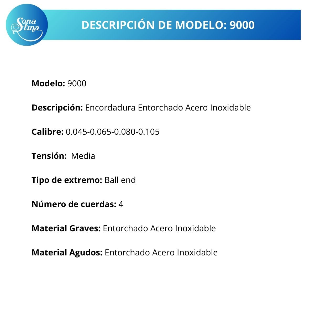 Cuerdas Para Bajo Eléctrico Premier 9000 Acero Inoxidable 45-105