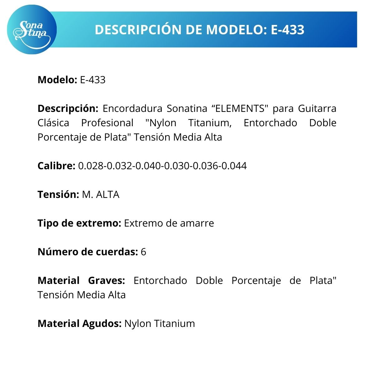 Elements Titanium E-433 Tensión Media Cuerdas Para Guitarra Clásica