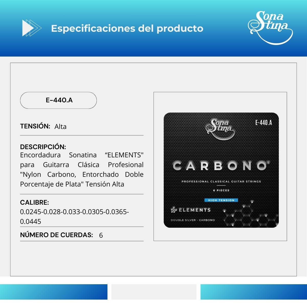 Elements Carbono E-440.A Tensión Alta Cuerdas Para Guitarra Clásica