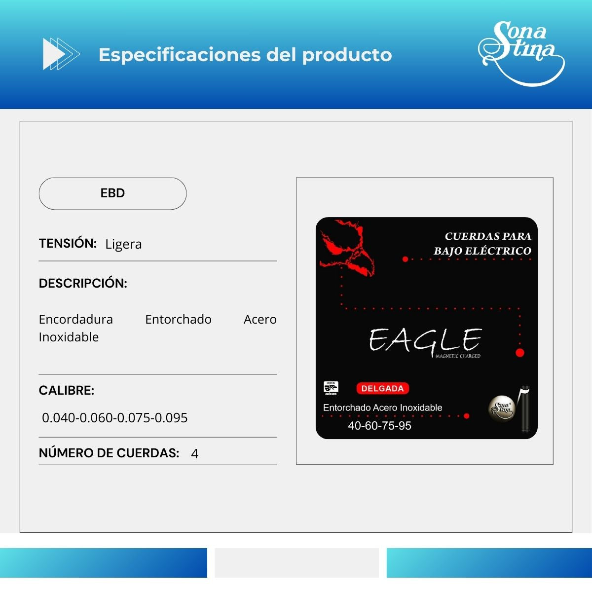 Cuerdas Para Bajo Eléctrico Premier EBD Acero Inoxidable 40-95