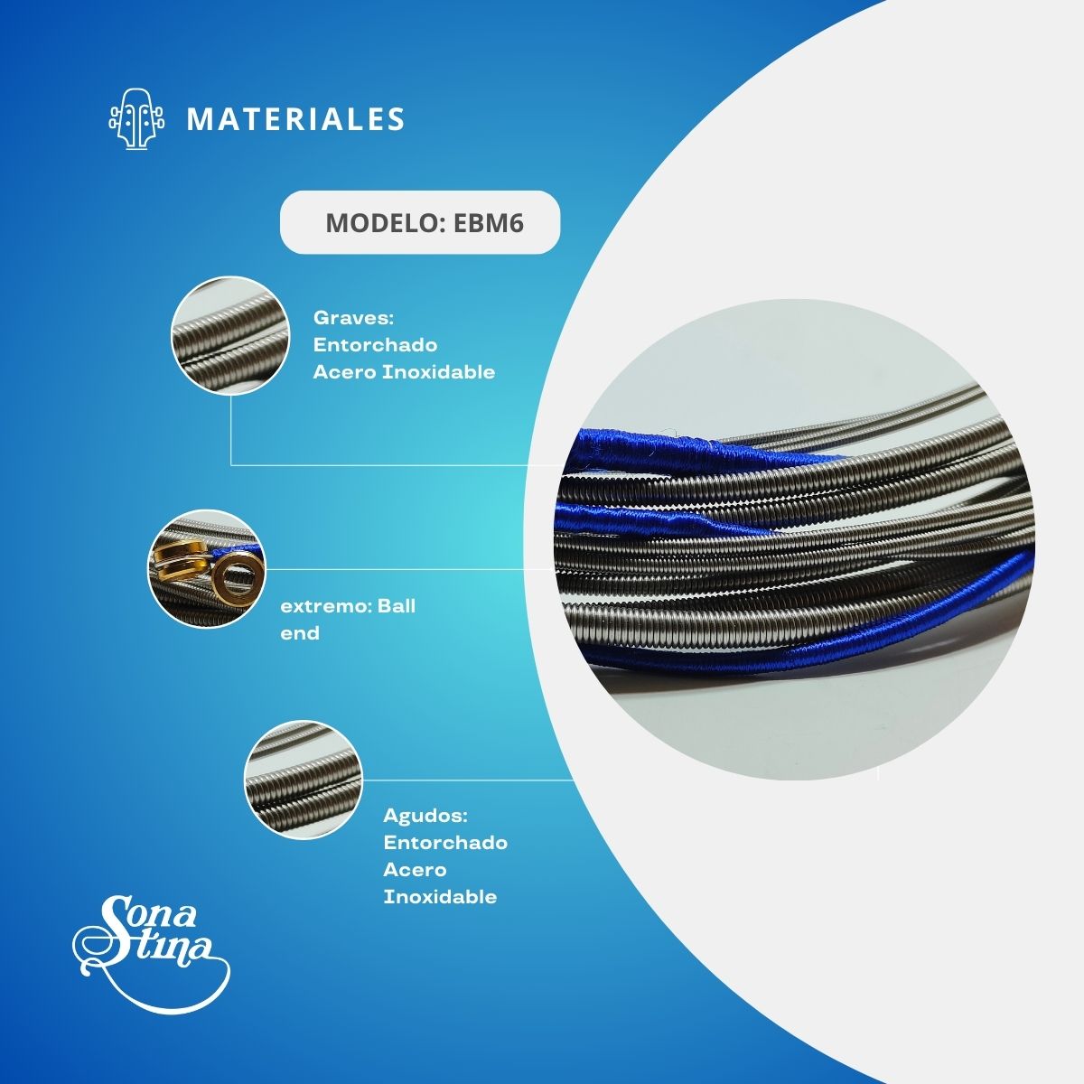 Cuerdas Para Bajo Eléctrico Premier EBM6 32-130 Acero Inoxidable
