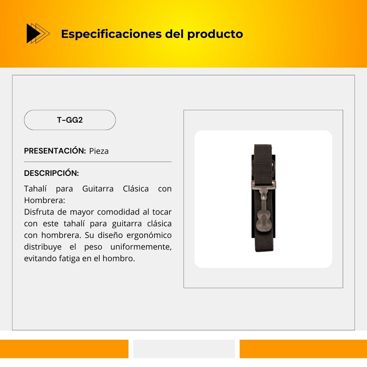 Tahalí para Guitarra Clásica Con Hombrera T-GG2