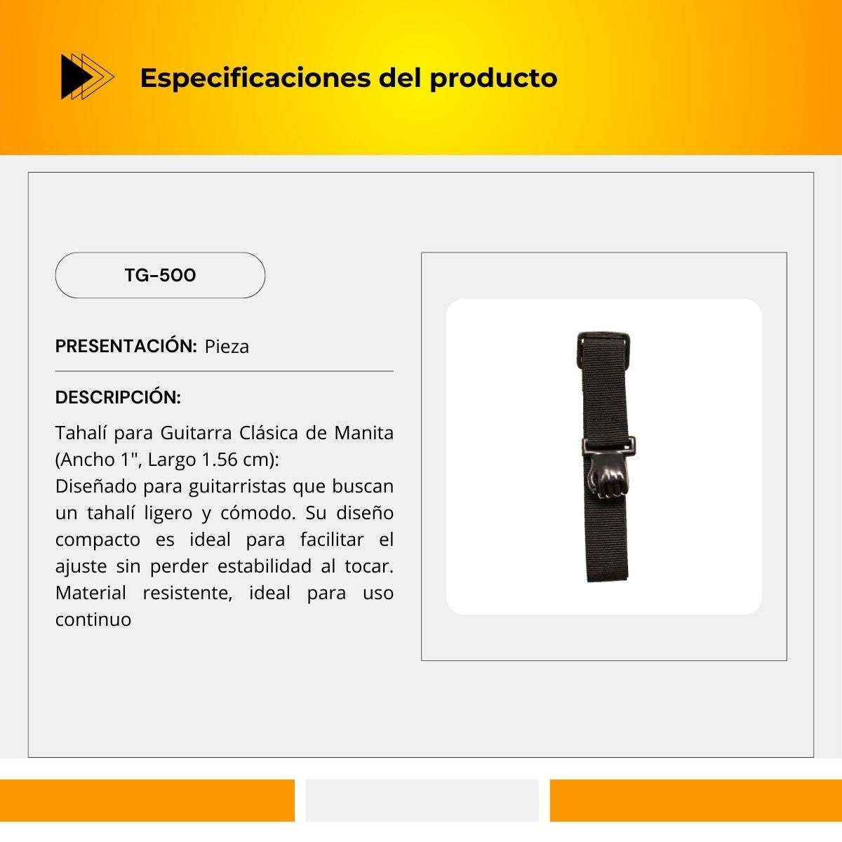 Tahalí Para Guitarra Clásica Diseño De Manita TG-500