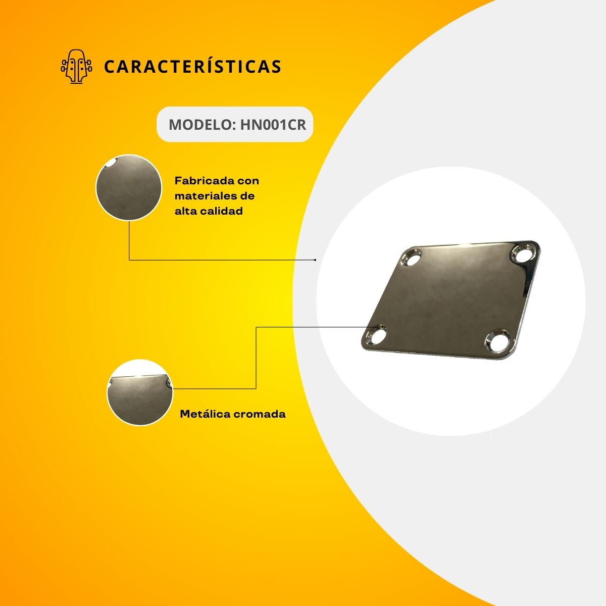 Tapa Metálica Cromada Para Brazo de Guitarra Eléctrica HN001CR
