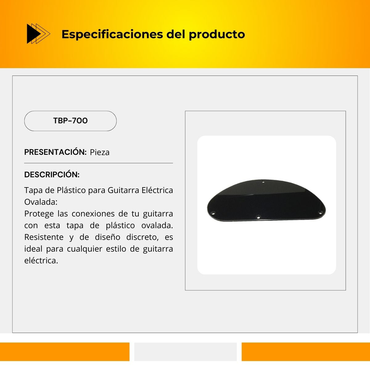 Tapa Ovalada De Plástico Para Guitarra Eléctrica TBP-700