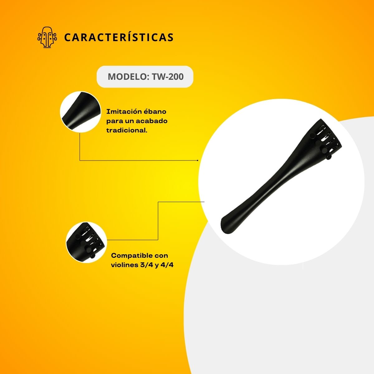 Tiracuerdas De Madera Imitación Ébano Para Violín 3/4 y 4/4 TW-200
