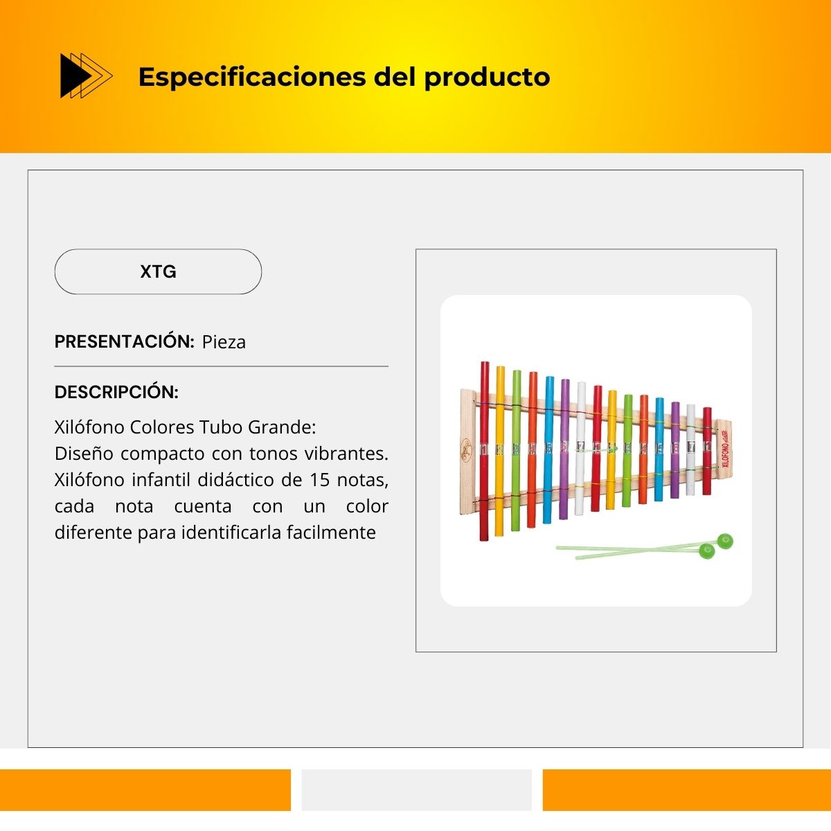 Xilófono Infantil Didáctico 15 Notas XTG