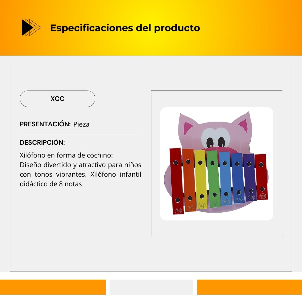 Xilófono Didáctico 8 Notas En Forma De Cochino XCC