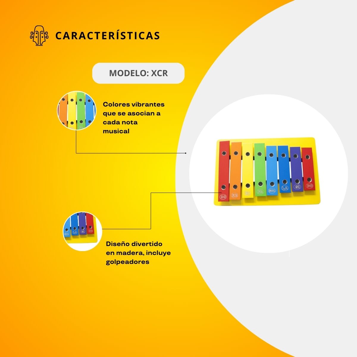Xilófono Didáctico 8 Notas Forma Rectangular XCR