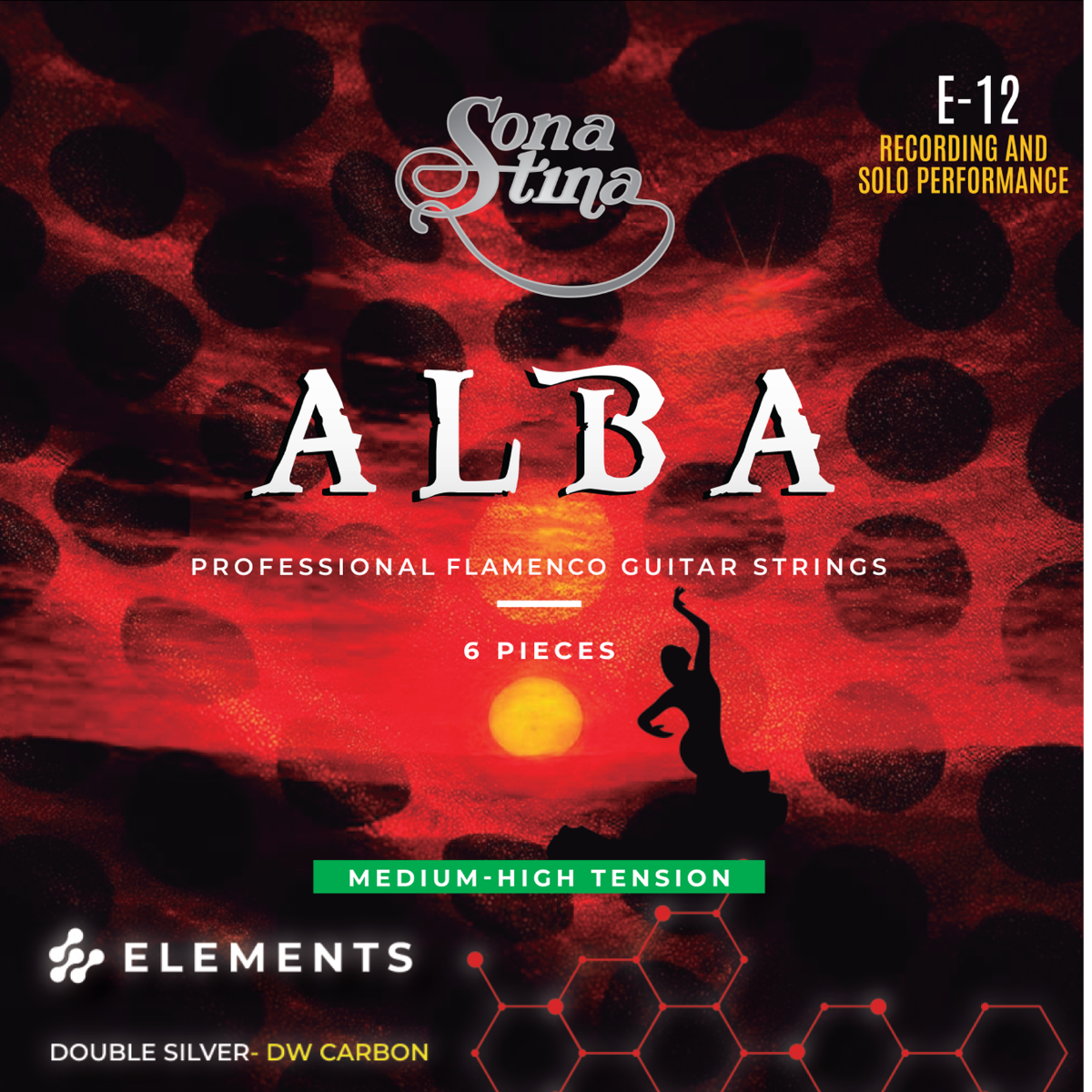 Elements Alba E-12 Tensión Media-Alta Cuerdas para Guitarra Profesional Flamenca