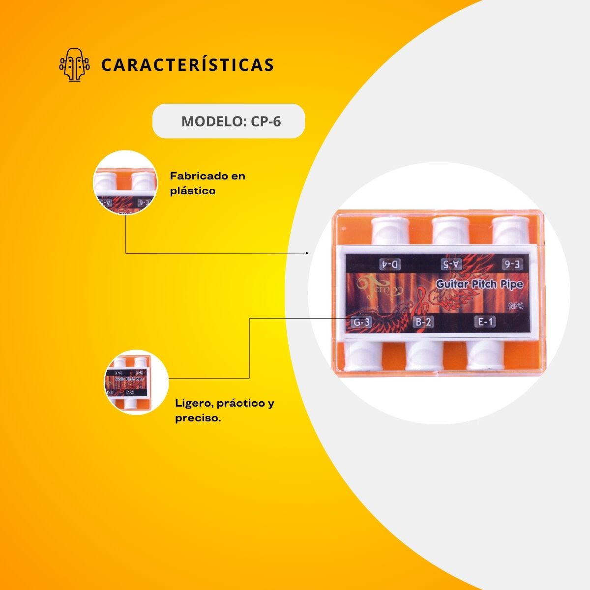 Afinador De Plástico Seis Tonos Para Guitarra CP-6
