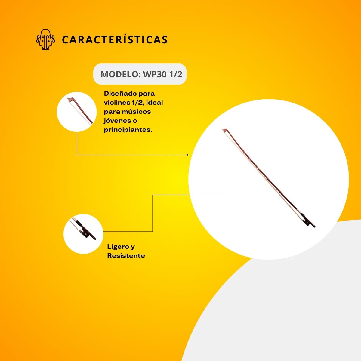 Arco Para Violín 1/2 Con Talón Imitación Ébano WP30 1/2