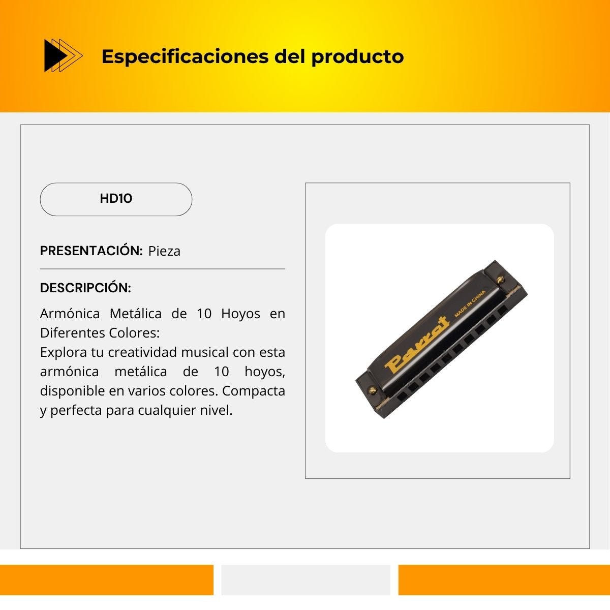 Armónica Metálica de 10 Hoyos HD10