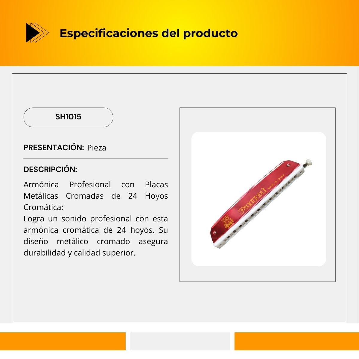 Armónica Profesional con Placas Metálicas Cromadas de 24 Hoyos SH1015