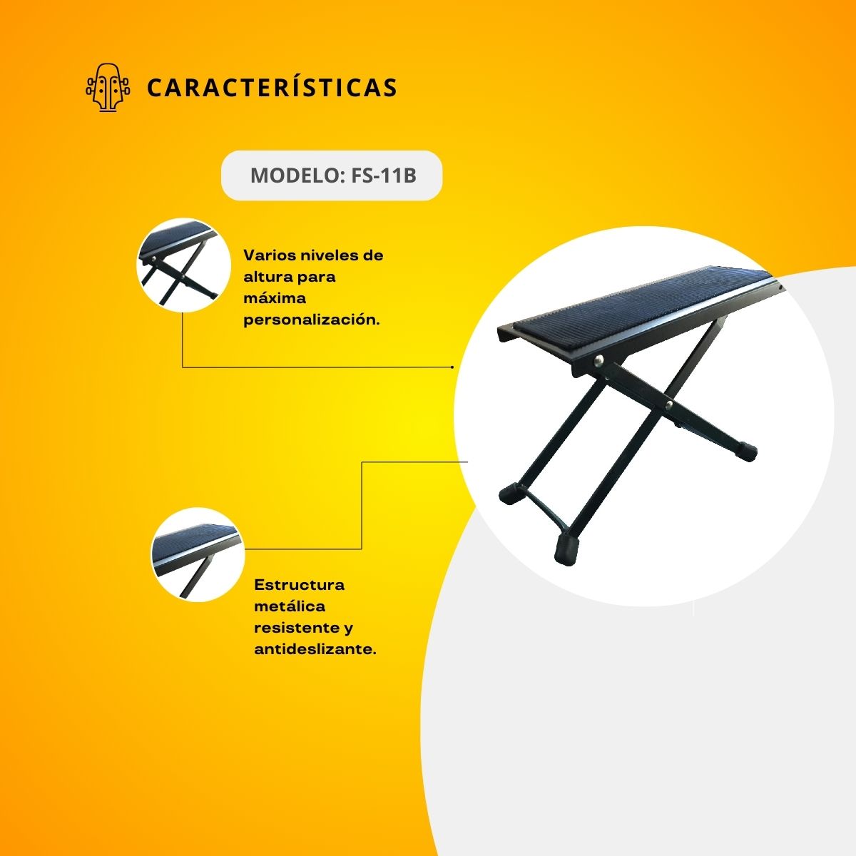 Banquillo Metálico Para Pie De Guitarrista FS-11B